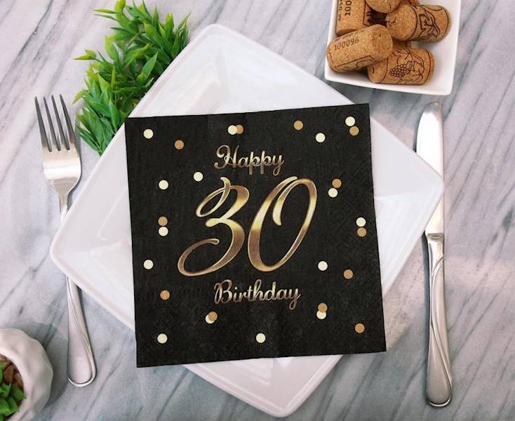 Serwetki Happy 30 Birthday czarne 33x33cm 20szt