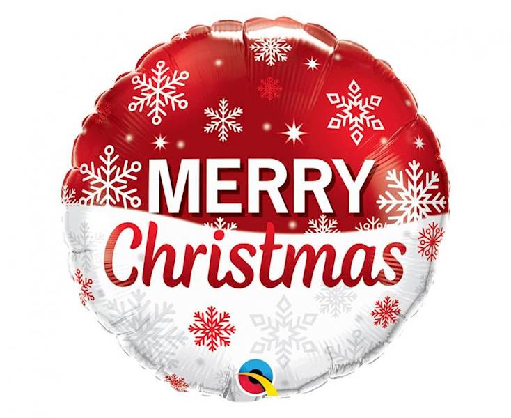 Balon foliowy okrągły Merry Christmas płatki śniegu 46cm 