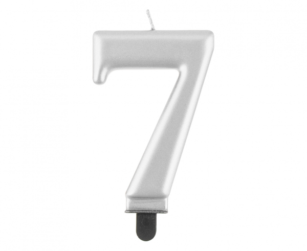 Świeczka cyfra 7 srebrna metalik 8cm 