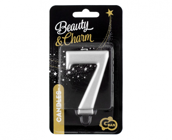 Świeczka cyfra 7 srebrna metalik 8cm 