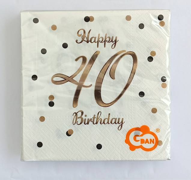 Serwetki Happy 40 Birthday białe 33x33cm 20szt