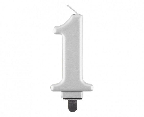 Świeczka cyfra 1 srebrna metalik 8cm 