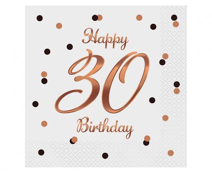 Serwetki Happy 30 Birthday białe 33x33cm 20szt