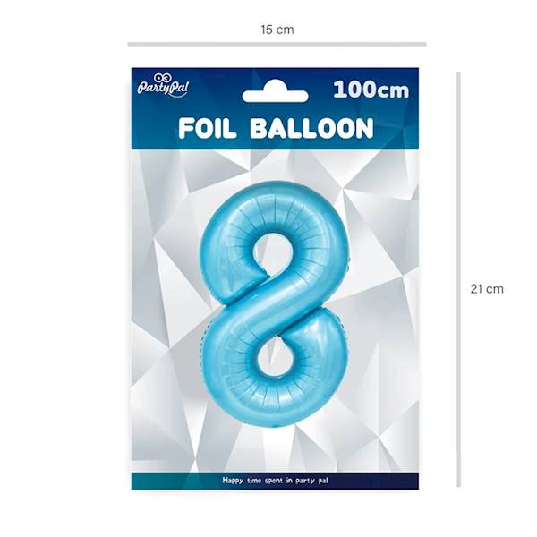 Balon foliowy cyfra 8 jasno niebieska 100cm 450050