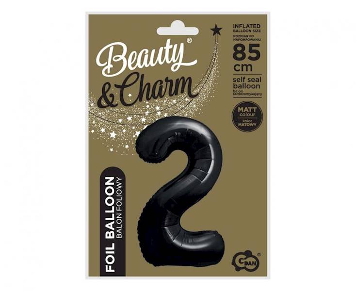 Balon foliowy cyfra 2 czarna matowa 85cm Beauty&Charm