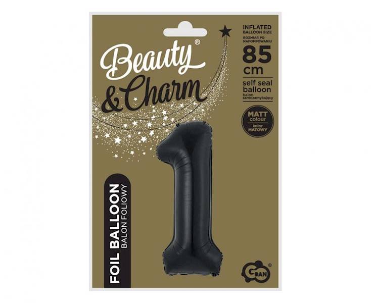 Balon foliowy cyfra 1 czarna matowa 85cm Beauty&Charm
