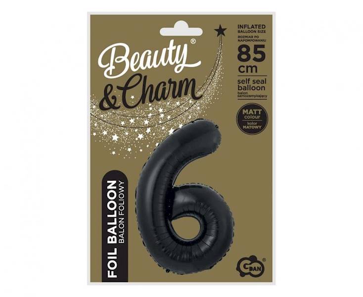 Balon foliowy cyfra 6 czarna matowa 85cm Beauty&Charm