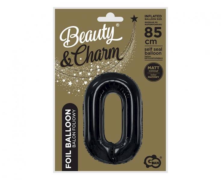 Balon foliowy cyfra 0 czarna matowa 85cm Beauty&Charm