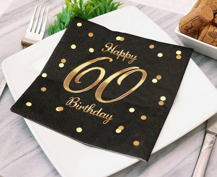 Serwetki Happy 60 Birthday czarne 33x33cm 20szt