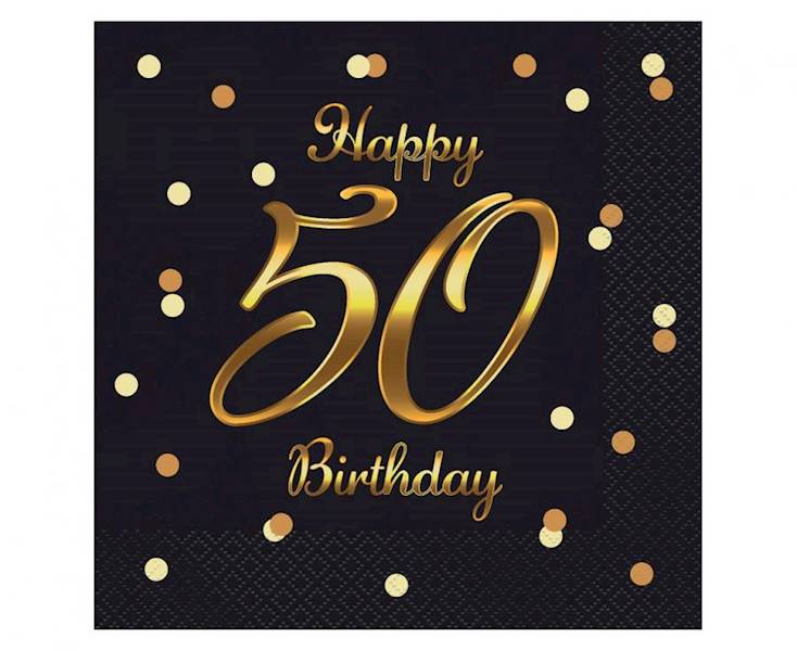 Serwetki Happy 50 Birthday czarne 33x33cm 20szt