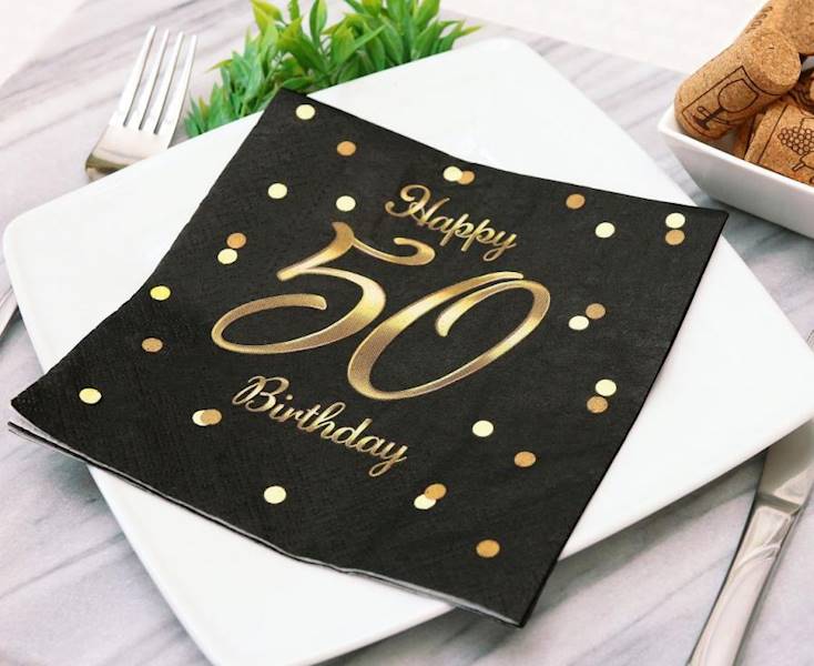 Serwetki Happy 50 Birthday czarne 33x33cm 20szt