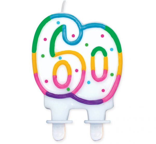 Świeczka cyfra 60 kropeczki 8cm 