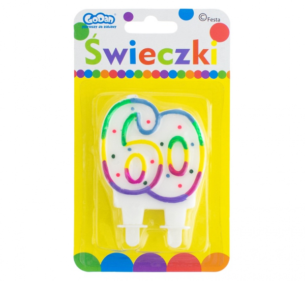 Świeczka cyfra 60 kropeczki 8cm 