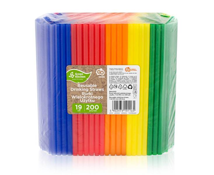 Słomki plastikowe wielokrotnego użytku kolorowe 19cm 200szt