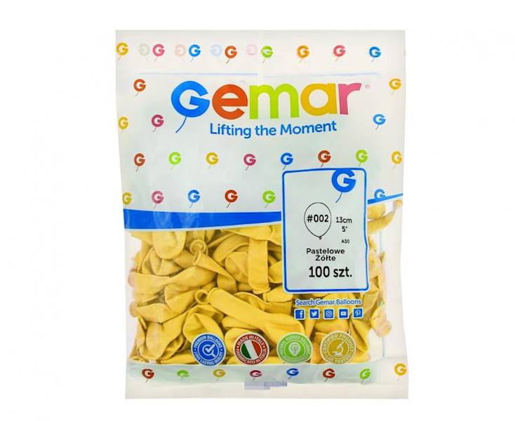 Balony Gemar 5" A50 002 pastelowe żółte 13cm 100szt