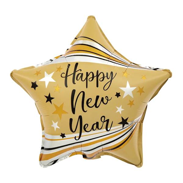 BALON FOLIOWY Gwiazdka Happy New Year złota 45cm 450523