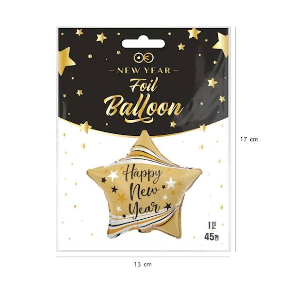 BALON FOLIOWY Gwiazdka Happy New Year złota 45cm 450523