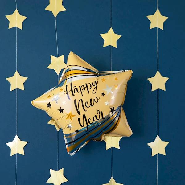 BALON FOLIOWY Gwiazdka Happy New Year złota 45cm 450523
