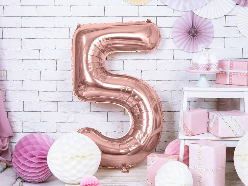 BALON FOLIOWY CYFRA 5 ZŁOTY RÓŻ PARTY DECO 86CM FB1M-5-019R 