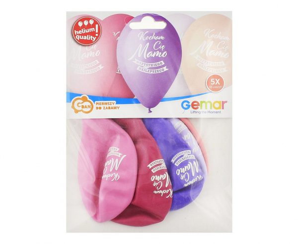 Balony lateksowe Kocham Cię Mamo 5szt 33cm