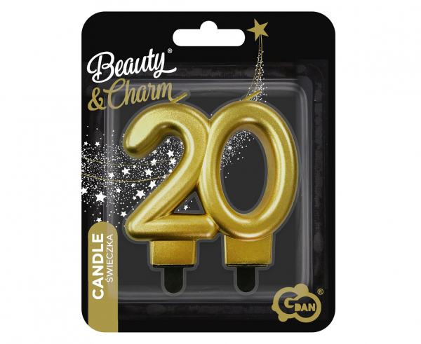 Świeczka cyfra 20 złota metalik 7cm 