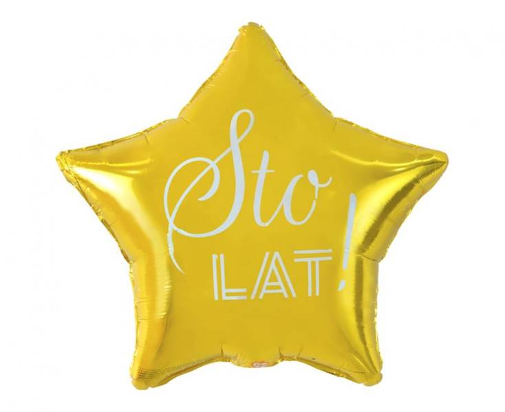 Balon foliowy Gwiazdka złota Sto Lat biały napis 44cm