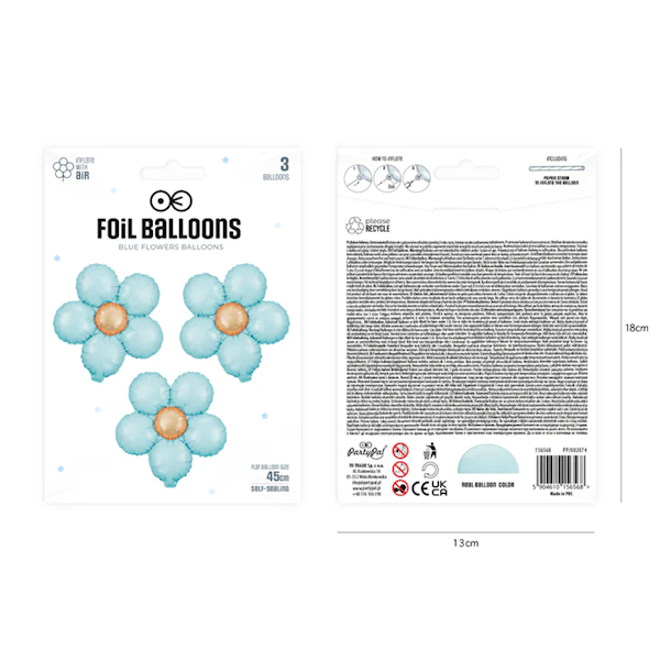Balon foliowy kwiaty 45cm 3szt niebieskie mat 156568