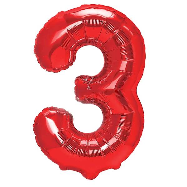 Balon foliowy cyfra 3 czerwona 100cm 450294