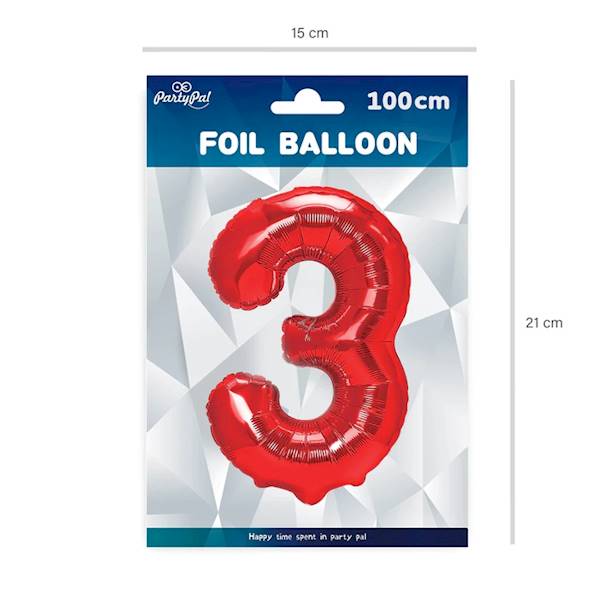 Balon foliowy cyfra 3 czerwona 100cm 450294