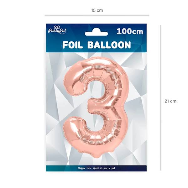 Balon foliowy cyfra 3 różowe złoto 100cm 450025