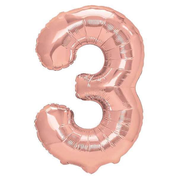 Balon foliowy cyfra 3 różowe złoto 100cm 450025