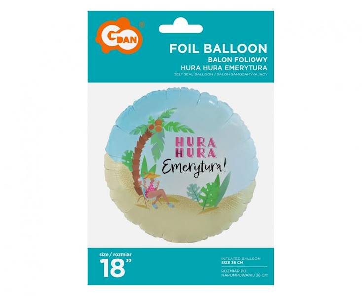 Balon foliowy okrągły Hura Hura Emerytura 18" 46cm 