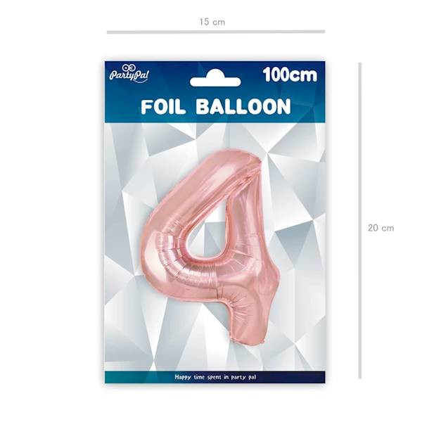 Balon foliowy cyfra 4 różowe złoto 100cm 450026