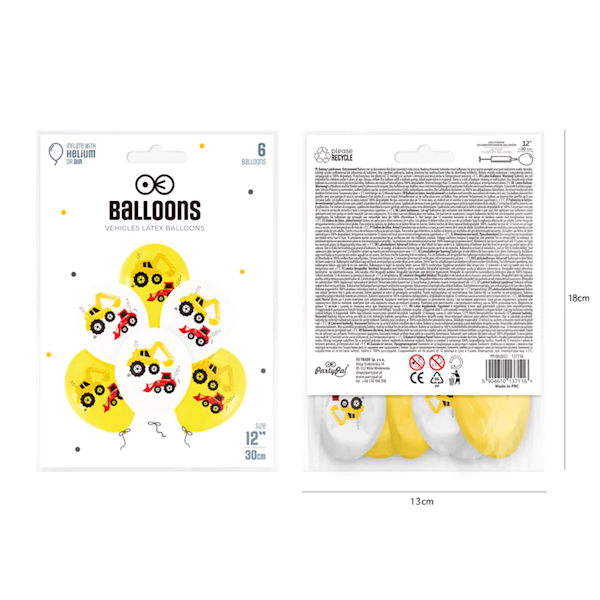 Balony lateksowe koparka i spychacz 12" zestaw 6szt 137116
