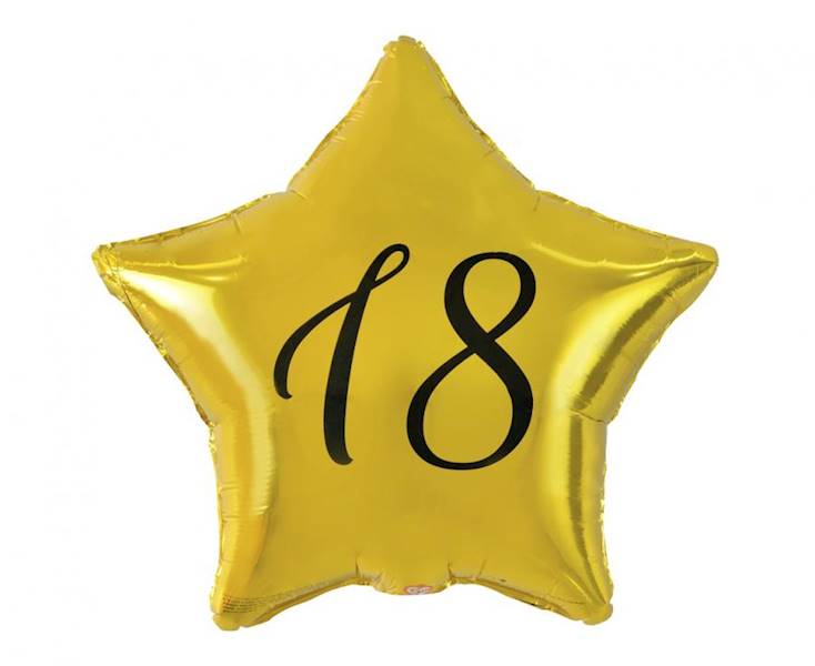 Balon foliowy Gwiazdka Złota18 czarny napis 19" 48cm