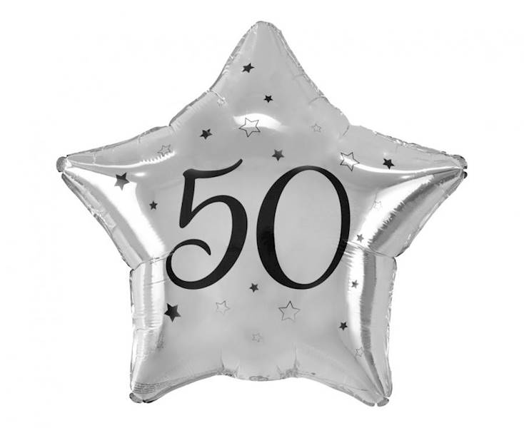 Balon foliowy Gwiazdka Srebrna 50 czarny napis 19" 48cm