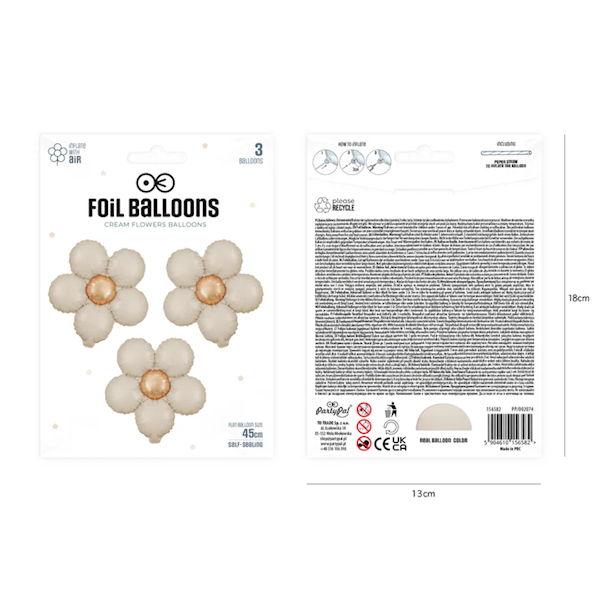 Balon foliowy kwiaty 45cm 3szt beżowe mat 156582