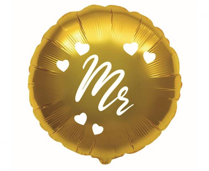 Balon foliowy okrągły MR złoty 45CM ślub