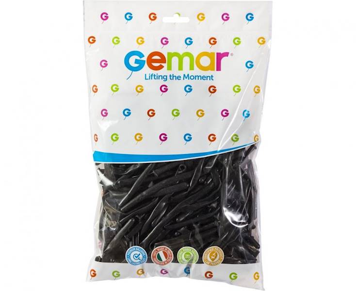 Balony Gemar D4 rurki włoskie czarne 014 100szt makarony, modeliny 2" 5cm