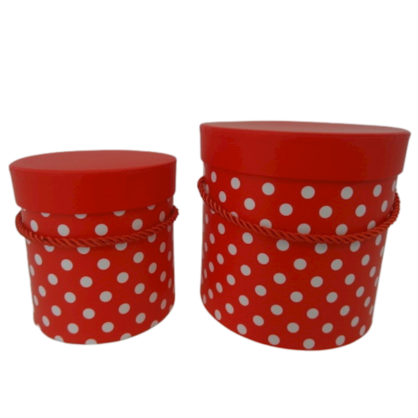 Pudełko flowerbox 2szt czerwone w kropki groszki białe zestaw W8008 15x15cm 12x12cm