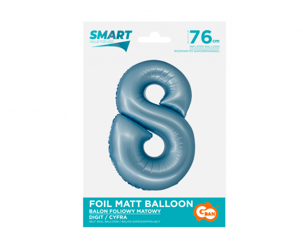 Balon foliowy cyfra 8 76cm niebieska matowa CH-SJN8