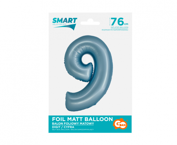 Balon foliowy cyfra 9 76cm niebieska matowa CH-SJN9
