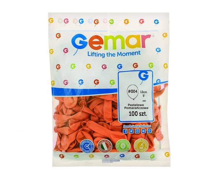 Balony Gemar 5" A50 004 pastelowe pomarańczowe 13cm 100szt