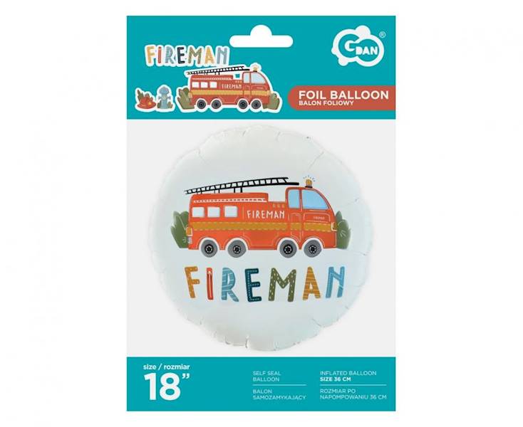 Balon foliowy okrągły Fireman Straż Pożarna 18" 46cm 