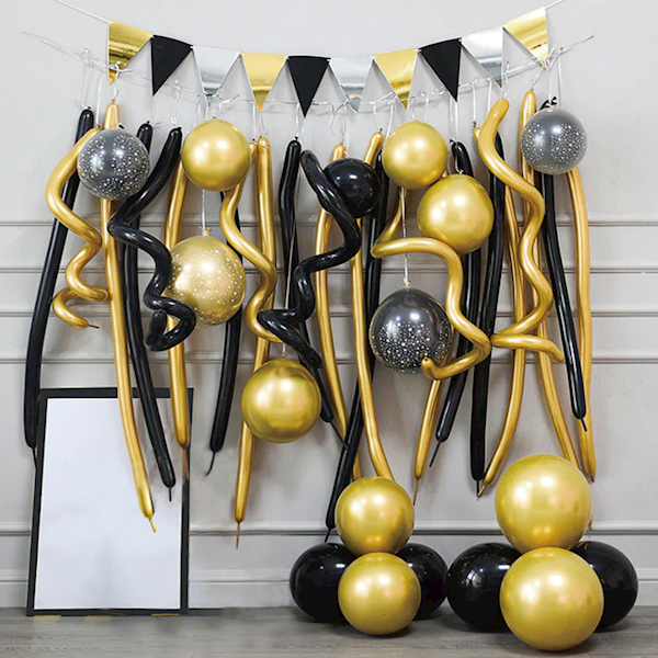 Zestaw dekoracji balony + girlanda czarno złote 34el 400843
