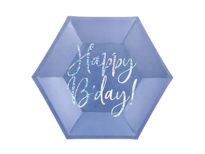Talerzyki papierowe Happy Birthday niebieskie 20cm 6szt