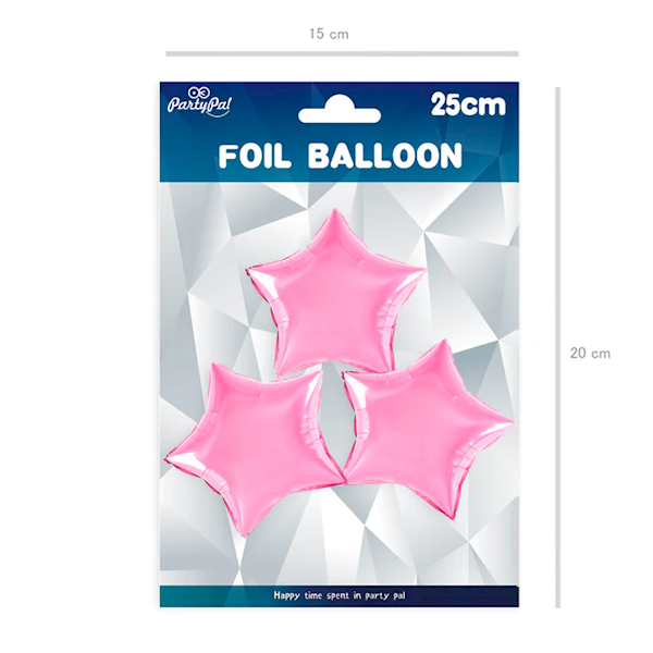 Balon foliowy gwiazdka 25cm 3szt różowa 900029