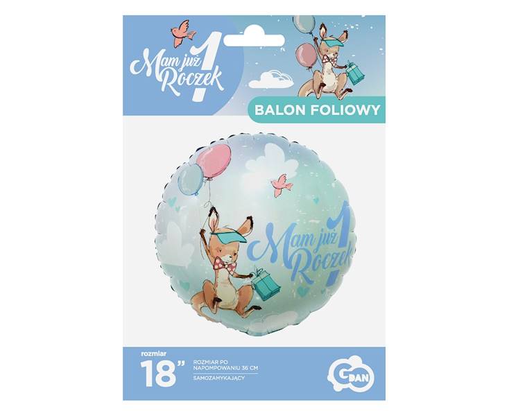 BALON FOLIOWY OKRĄGŁY 1 MAM JUŻ ROCZEK BŁĘKITNY 36CM FG-01KG GODAN 