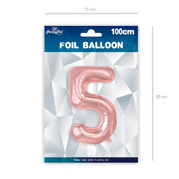Balon foliowy cyfra 5 różowe złoto 100cm 450027
