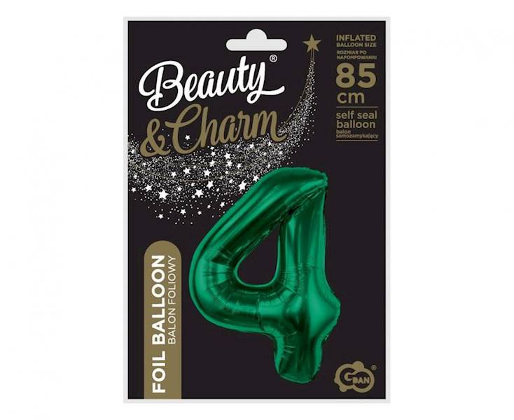 Balon foliowy cyfra 4 zieleń butelkowa 85cm Beauty&Charm